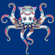 Rubino Zen Octopus Blue Red White Poster