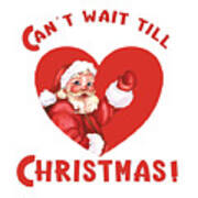 Vintage Christmas Santa Heart - Cant Wait Art Print