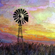 Windmill Sunset 5 - Pastel Colors Art Print