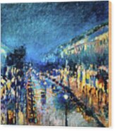 The Boulevard Montmartre At Night By Camille Pissarro 1897 Wood Print