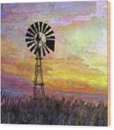Windmill Sunset 5 - Pastel Colors Wood Print