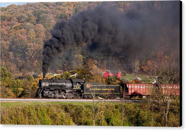 Recent sale on FineArtAmerica of a photo of a Western Maryland steam train puffing through the fall colors near Cumberland during a photography tour